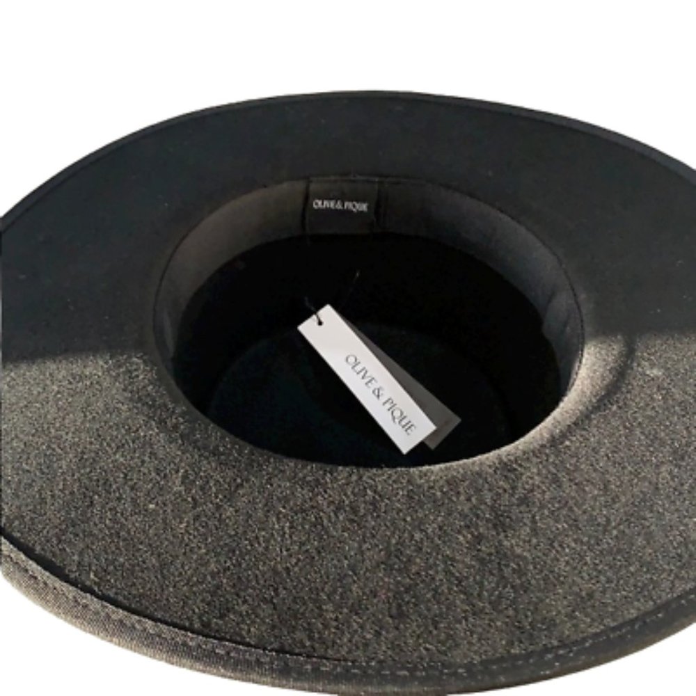 Olive & Pique Black 100% Wool Felt Vida Adjustable Structured Gambler Hat NWT - Picture 5 of 5